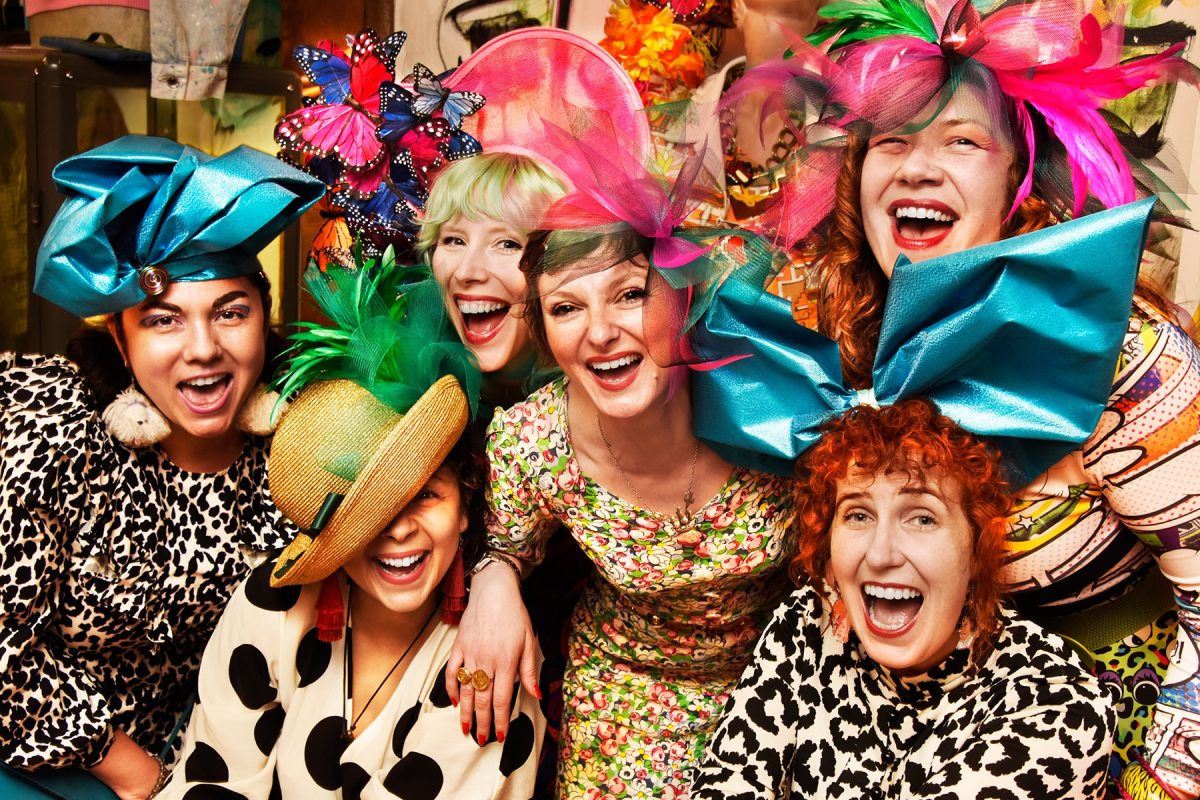 They were all ready for Easter, thanks to Le Goff's custom bonnets. L-R: Vanessa Monsale, Vanessa Varela, Sara Rutherford, Delphine Le Goff, Marie Suchan (top) , Maegan Hayward. Shot at 3rd and B'Zaar