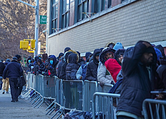 Migrants on line at East Village school