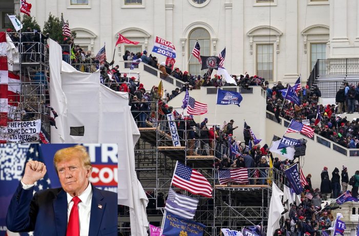 Jan. 6 Capitol insurrection with Trump insetted