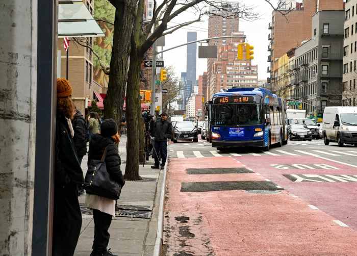 M15 MTA bus pulls into stop
