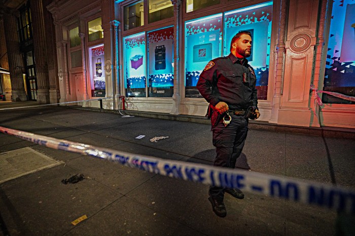 Police at scene in Flatiron District where man was assaulted with a bike lock