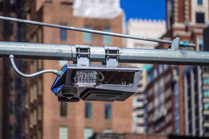 A close up of congestion pricing tolling camera