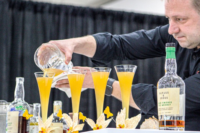 Kristo Tomingas winning cocktail featured the mandatory ingredient of rye along with non-alcoholic amaretto, aloe juice, coconut water and a honey/lemon/ginger shrub.