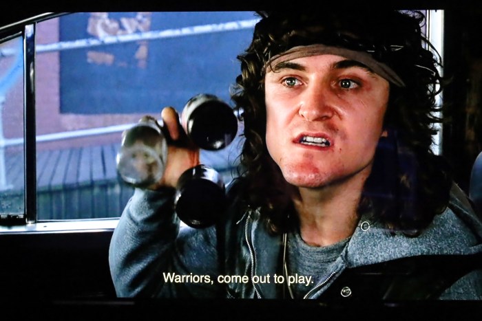 The 1984 movie, "Warriors" about a NYC street gang became immortalized in pop culture with its bottle clanging and famous quote, "Warriors, come out to play."