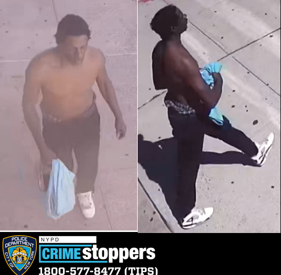 surveillance photos of a man wearing black pants and no shirt wanted for a shooting Upper West Side, Manhattan