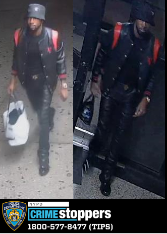 suspect wearing all black and carrying white bag wanted for robbery in Midtown