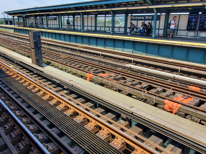 Zip ties on subway tracks along A line