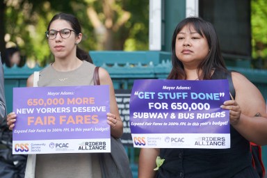 Attendees at Fair Fares rally in City Hall Park