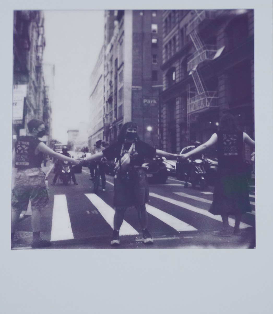 Demonstrators blocking traffic