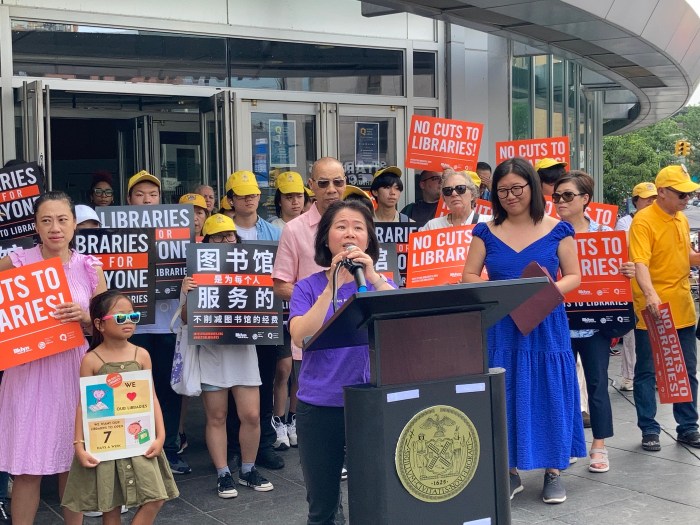 Funding rally at Queens Library in Flushing