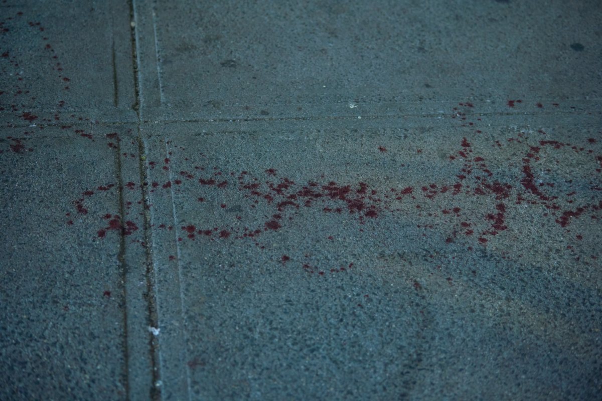 A trial of blood ran from the lobby to the street following a shooting at 315 Sutter Ave