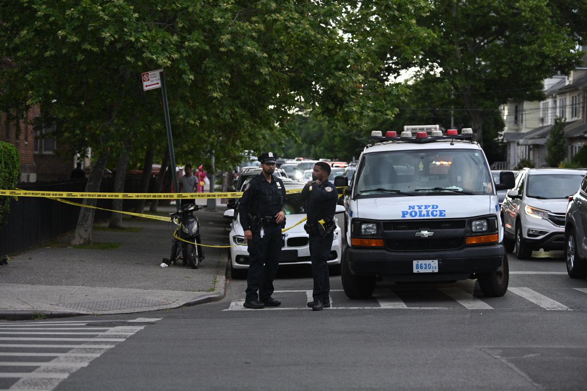 Police investigating crime scene daytime Brooklyn