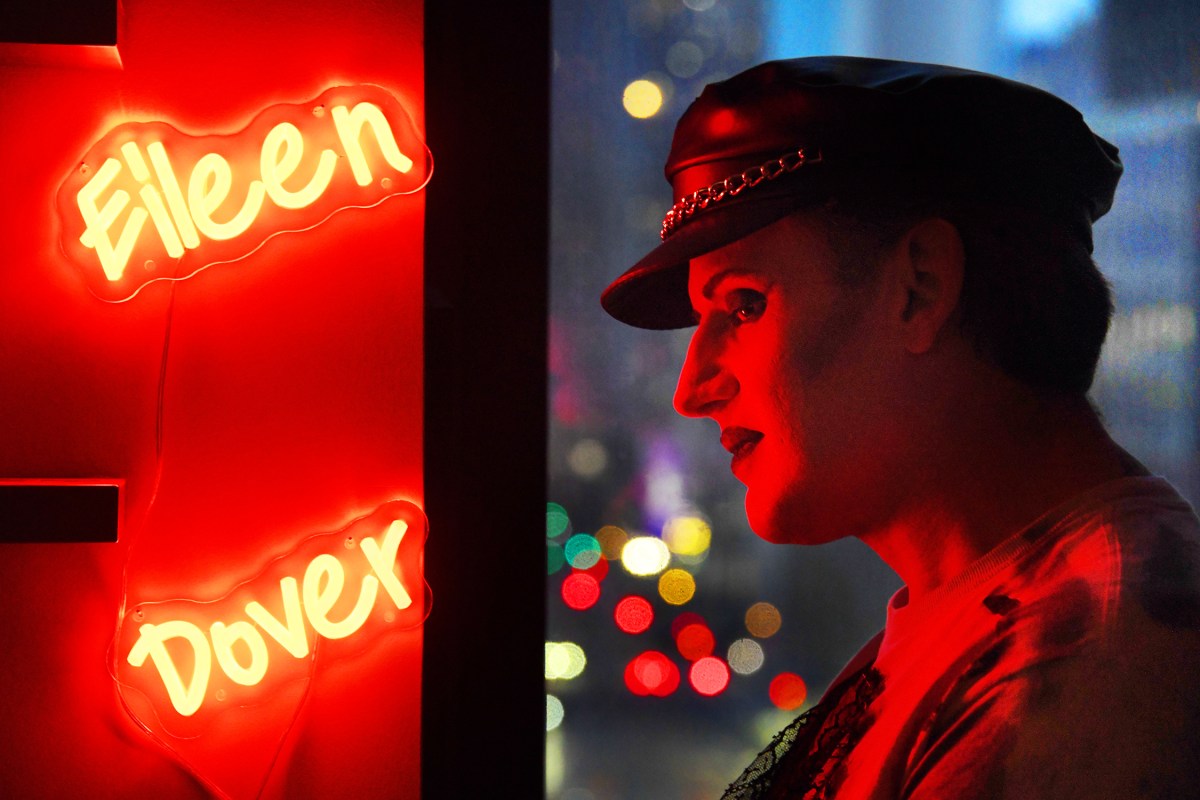 East Village drag queen Eileen Dover and neon sign with name