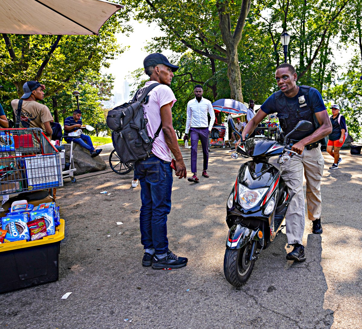 The NYPD performed a massive operation at the Randall’s Island migrant shelter Monday evening removing dozens of stolen and unregistered vehicles hours after a triple shooting left one dead. 