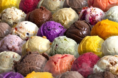 Assorted of scoops ice cream. Colorful set of ice cream of different flavours. side view of ice cream