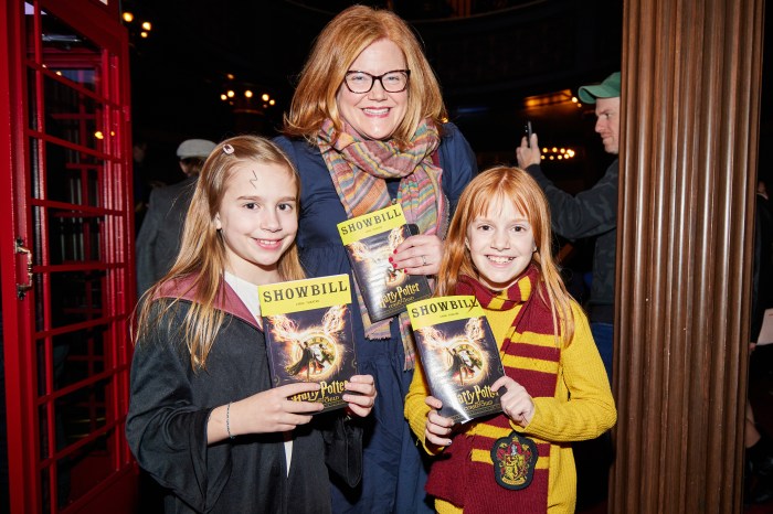 A mom and two children at Harry Potter and the cursed child for Kids Night on Broadway.