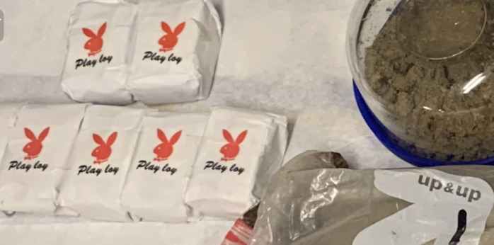 a pile of illegal drugs found in the Bronx stamped with the word Playboy