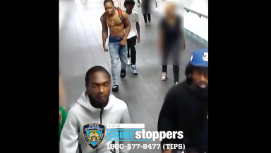 police photo of four men who are suspects in an assault that happened in Manhattan A train station