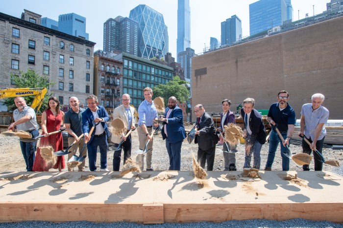 Dignitaries shovel dirt at groundbreaking for affordable housing development in Hell's Kitchen