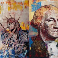 Art of Statue of Liberty and George Washington by Houben R.T. on legal tender