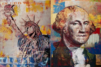 Art of Statue of Liberty and George Washington by Houben R.T. on legal tender