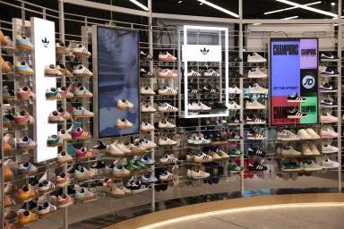 Adidas sneakers are displayed at the newly renovated JD Sports store at Westfield Stratford City in London, Britain, July 30, 2024.