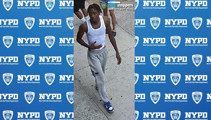 person wearing white tanktop, gray sweatpants in Brooklyn 