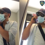 man wearing mask and a white shirt and T-shirt in Bronx