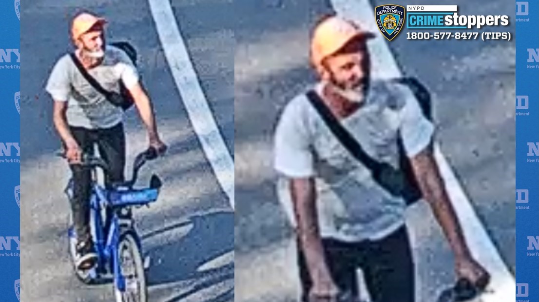 split photo of a man in a yellow hat and the other photo shows him on a bike