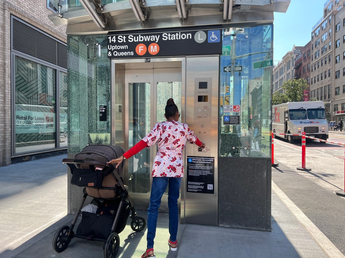 One of the brand new elevators at the subway station on 14th Street and 6th Avenue in Manhattan.