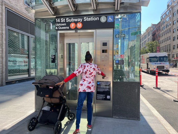 One of the brand new elevators at the subway station on 14th Street and 6th Avenue in Manhattan.