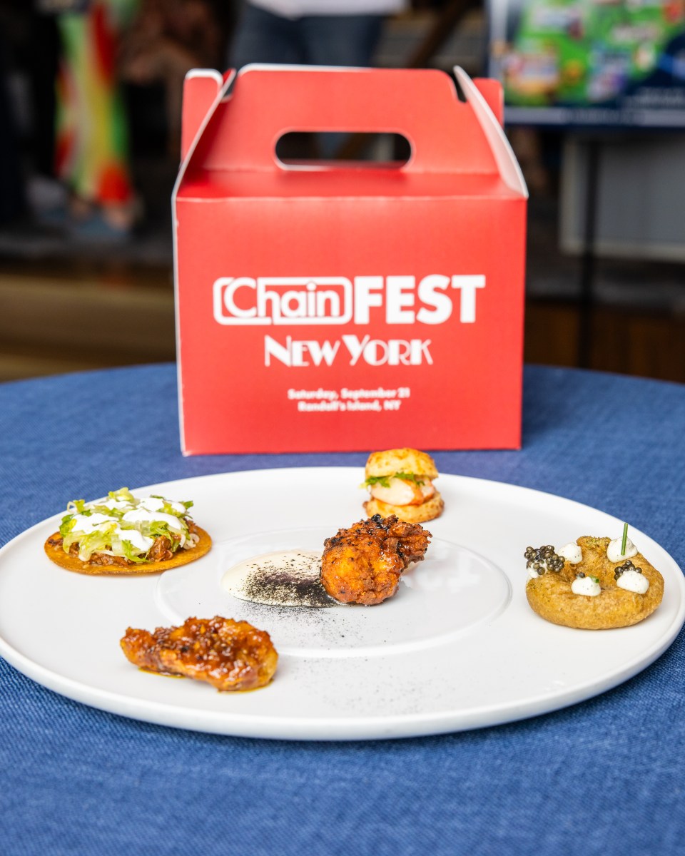 bite sized food next to a chain fest new york box