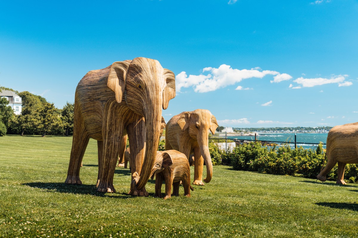 a herd of elephant sculptures