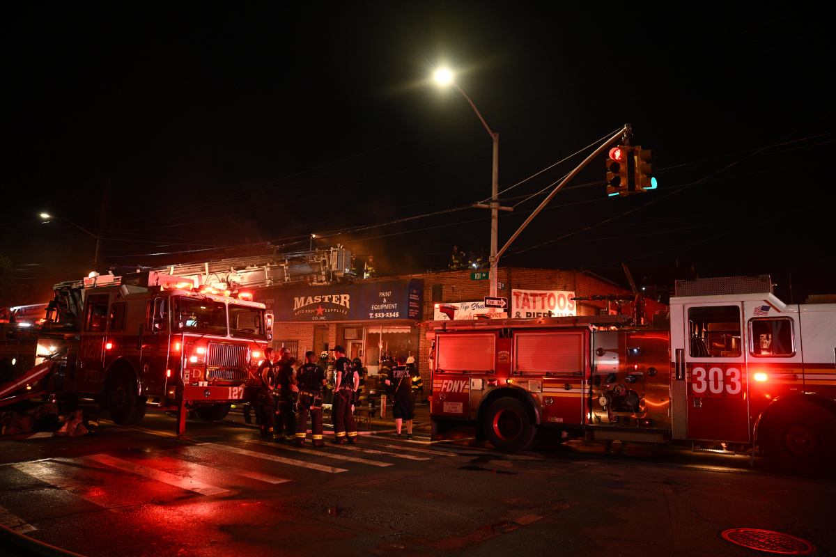 Firefighters from Queens at the scene of a major fire