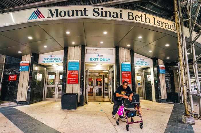 entrance to Mount Sinai Beth Israel hospital in Manhattan