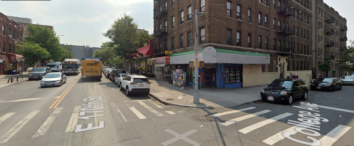 Bronx intersection with stores and a building