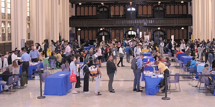 crowd of people at a NYC career fair