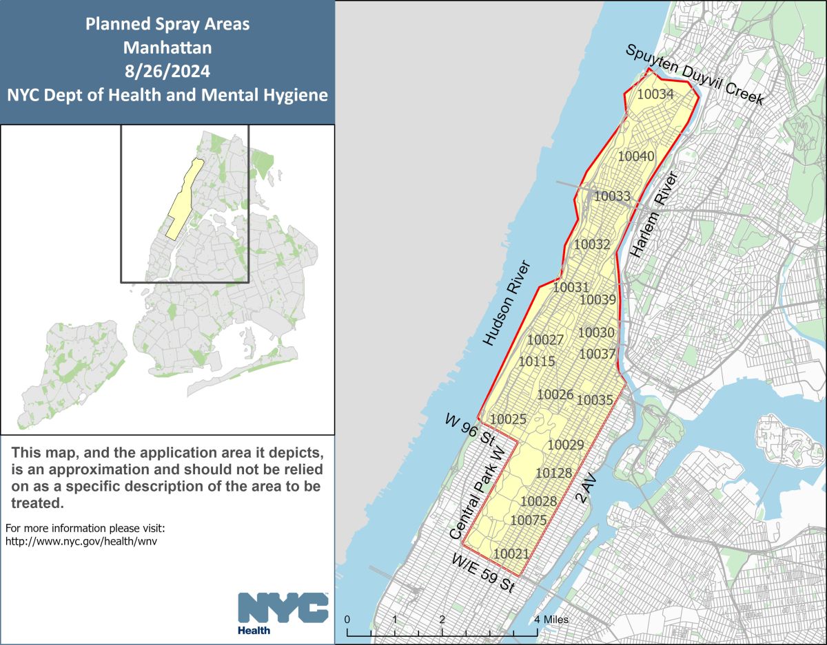 a map of where the health department is spraying in manhattan