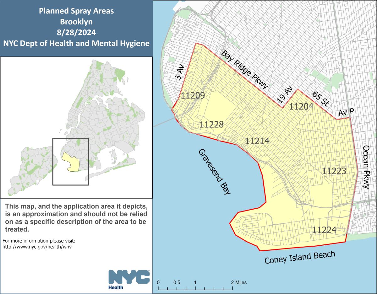 a map of where the health department is spraying in brooklyn