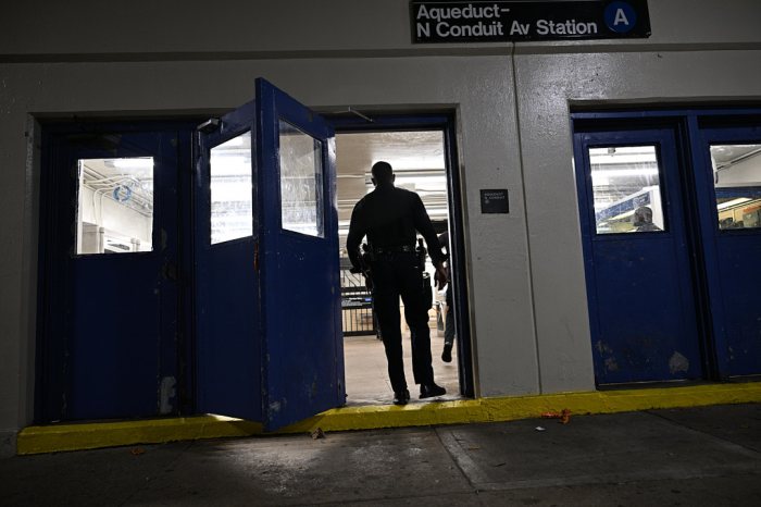 police officer in a train station