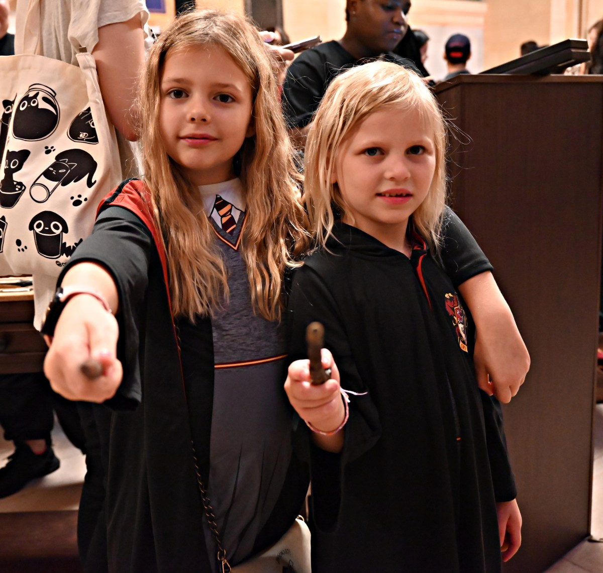 Madeline and Charlotte Konowal, two young girls dressed in Harry Potter outfits