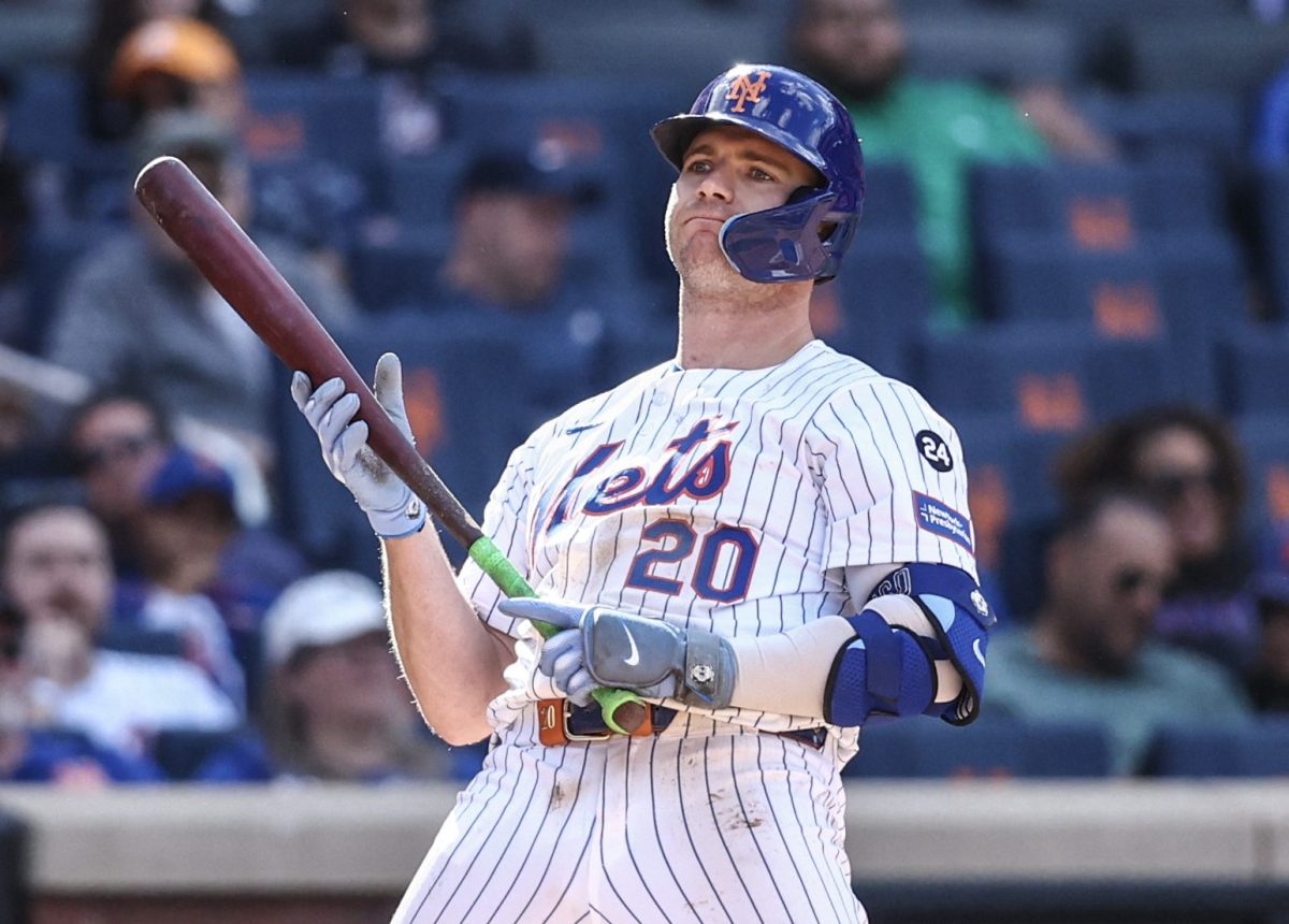 Mets Pete Alonso reacts after striking out