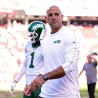 Jets head coach Robert Saleh walks on the field