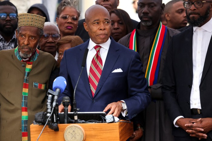 NY Mayor Adams speaks to the press after he was charged with bribery and illegally soliciting a campaign contribution from a foreign national, in New York