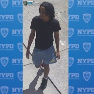 person wearing shorts and black shirt who is wanted for allegedly robbing people in two separate Manhattan robberies.