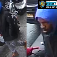 male suspect wearing blue hood and black jacket who allegedly attacked a man in the Bronx