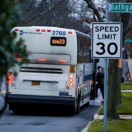 Bus traveling on Staten Island