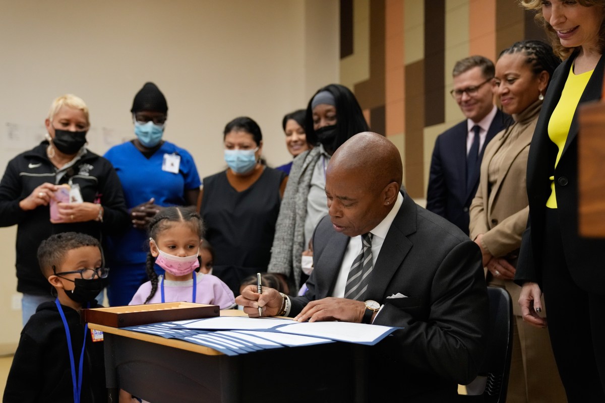 Mayor Adams at a NYC child care bill signing ceremony in November 2022.