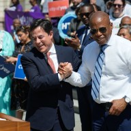 Mayor Adams with City Planning Chair Dan Garodnick at city of Yes rally for more housing