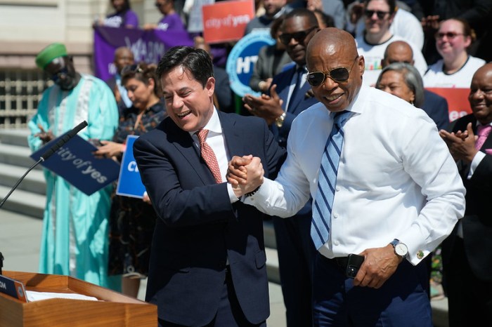 Mayor Adams with City Planning Chair Dan Garodnick at city of Yes rally for more housing